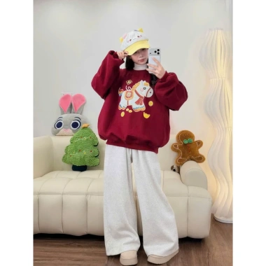 Áo Tết Nỉ Bông Mềm Form Rộng Nam Nữ Hình Ngựa Phát Tài ấm áp, Giá 119.990₫