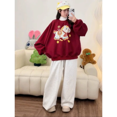 Áo Tết Nỉ Bông Mềm Form Rộng Nam Nữ Hình Ngựa Phát Tài ấm áp, Giá 119.990₫