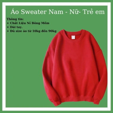 Áo Thu Đông Sweater Dài Tay Nam Nữ Trẻ Em Mẫu Trơn, Nỉ Lót Bông Mềm, Ấm Áp Ngày Tết - Giá 79.200 VND