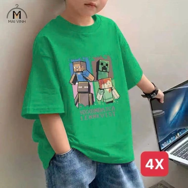 Áo thun bé trai form rộng cá tính màu xanh đen trắng cam size 4G 19‑55kg, chỉ 69.000₫ 7