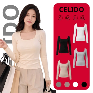 Áo Thun CELIDO Cổ Vuông Dài Tay Ôm Body Cotton Cao Cấp Co Giãn Tôn Dáng Sang Trọng Đón Tết 2.026 - Giảm Giá, Giá 57.820đ