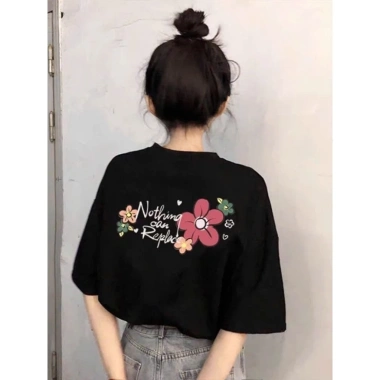 Áo thun cotton in hoa Memo style, form rộng, size 40‑65kg, giảm còn 130.000₫