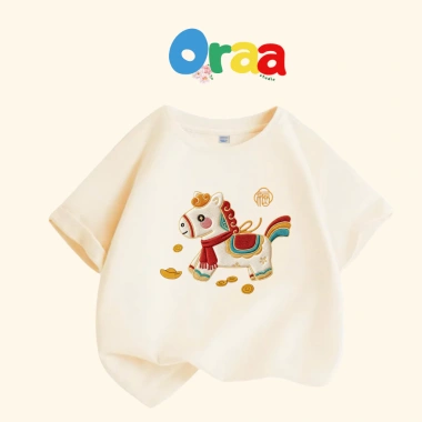 Áo thun gia đình Tết 2.026 CHÚ NGỰA VÀNG cotton 4 chiều mềm mịn mát - Oraa Studio (9kg-95kg)