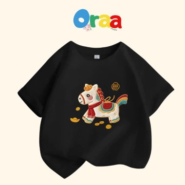 Áo thun gia đình Tết 2.026 CHÚ NGỰA VÀNG cotton 4 chiều mềm mịn mát - Oraa Studio (9kg-95kg)