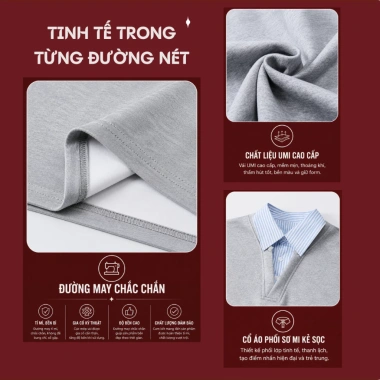 Áo Thun Layer Cổ Sơ Mi Unisex Nam Ocean - Form Rộng Hàn Quốc, Vải Umi M11, Giá 142k