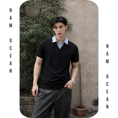 Áo Thun Layer Cổ Sơ Mi Unisex Nam Ocean - Form Rộng Hàn Quốc, Vải Umi M11, Giá 142k 4 Áo Thun Layer Cổ Sơ Mi Unisex Nam Ocean - Form Rộng Hàn Quốc, Vải Umi M11, Giá 142k 4