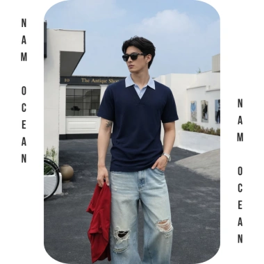 Áo Thun Layer Cổ Sơ Mi Unisex Nam Ocean - Form Rộng Hàn Quốc, Vải Umi M11, Giá 142k