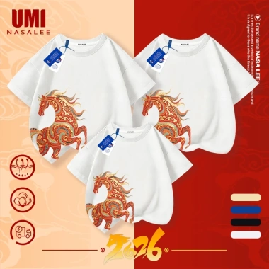 Áo thun NASA ngắn tay Kim Mã Nạp Phúc Tết Ngựa - Đồng phục gia đình 3, thoáng mát, giá 85.000₫