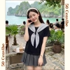 Áo thun nữ cổ nơ kẻ thuỷ thủ bigsize 45‑75kg Ullzzang 50Cents giảm giá 145k 5