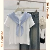 Áo thun nữ cổ nơ kẻ thuỷ thủ bigsize 45‑75kg Ullzzang 50Cents giảm giá 145k 10