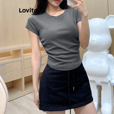 Áo Thun Nữ Lovito Nhún Bèo Trơn Mùa Hè Xuân Nhiều Màu - Giá Chỉ 80k