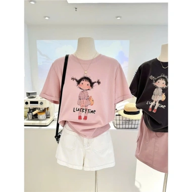 Áo thun nữ Menina cotton in hình thời trang ngắn tay cổ tròn dáng rộng giá 96.749đ
