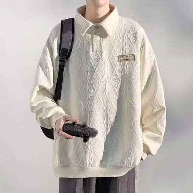Áo thun Polo dài tay nam AOKONG dáng rộng, jacquard đa năng, xuân thu, áo cặp đôi - giảm giá 280.800đ