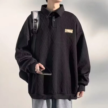 Áo thun Polo dài tay nam AOKONG dáng rộng, jacquard đa năng, xuân thu, áo cặp đôi - giảm giá 280.800đ