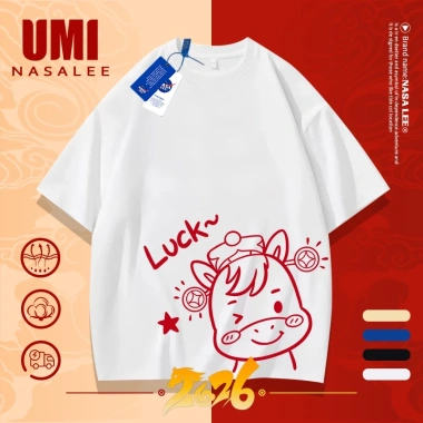 Áo thun tay ngắn đỏ Tết NASA LUCK ngựa con cotton thoải mái cho nam nữ - 130k
