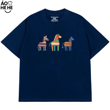 Áo Thun Tết 2.026 Form Rộng Cotton 230gsm In 3 Con Ngựa Giả Thêu Đặt Theo Yêu Cầu