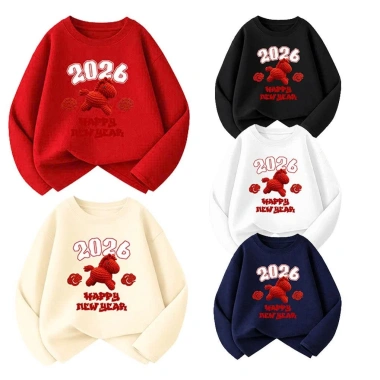 Áo thun Tết 2.026 Happy New Year dài tay, cotton 250gsm, nhiều màu, giảm giá 129k