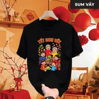 Áo Thun Tết 2.026 SUM VẦY Unisex Hạnh Phúc Cổ Tròn Vải CVC Cá Sấu Không Xù In Sắc Nét 7 Áo Thun Tết 2.026 SUM VẦY Unisex Hạnh Phúc Cổ Tròn Vải CVC Cá Sấu Không Xù In Sắc Nét 7