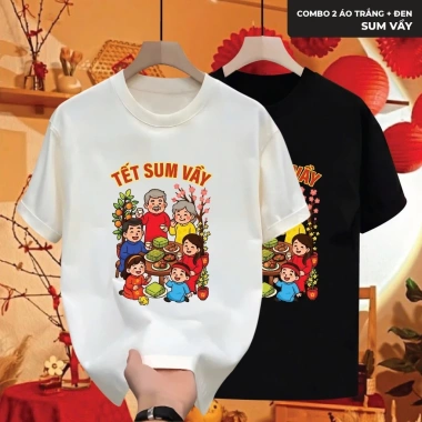 Áo Thun Tết 2.026 SUM VẦY Unisex Hạnh Phúc Cổ Tròn Vải CVC Cá Sấu Không Xù In Sắc Nét