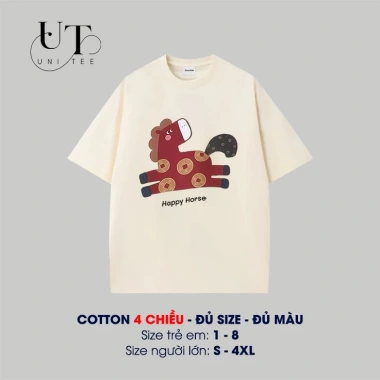 Áo thun Tết 2.026 Unitee I U104 cho cả gia đình, họa tiết con ngựa đồng xu, cotton 4 chiều mềm mịn, size 9-92kg, giảm giá