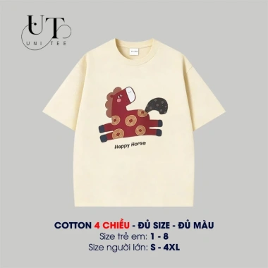 Áo thun Tết 2.026 Unitee I U104 cho cả gia đình, họa tiết con ngựa đồng xu, cotton 4 chiều mềm mịn, size 9-92kg, giảm giá