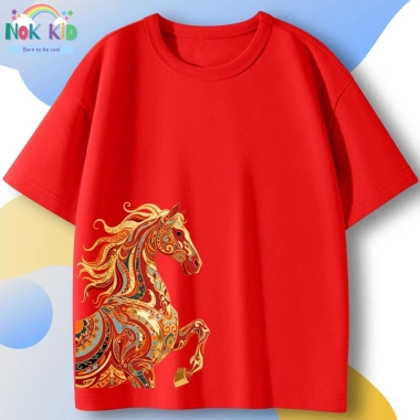 Áo thun trẻ em Tết 2.026 Bính Ngọ hình Ngựa cotton thoải mái NK260 105k