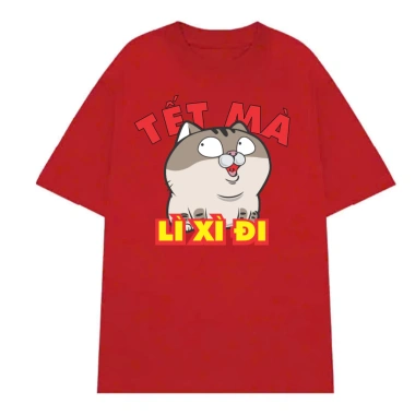 Áo thun unisex Tết cổ tròn Hồng Lì Xì Cắn Á - cotton mềm mại, in trẻ trung, giá 52.500₫