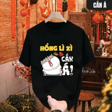 Áo thun unisex Tết cổ tròn Hồng Lì Xì Cắn Á - cotton mềm mại, in trẻ trung, giá 52.500₫