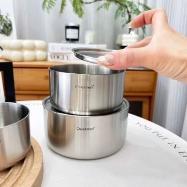 Âu inox Chockmen nắp đậy 10-12-14cm - Đựng nước sốt, nước chấm, bảo quản tủ lạnh, chỉ 259.000