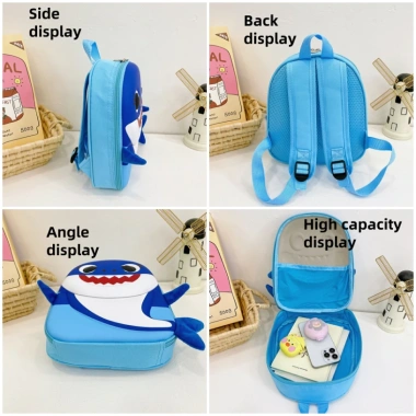 Ba lô cá mập hoạt hình dễ thương, nhẹ rộng rãi, chất lượng cao cho trẻ – du lịch, đi học, phiêu lưu 5