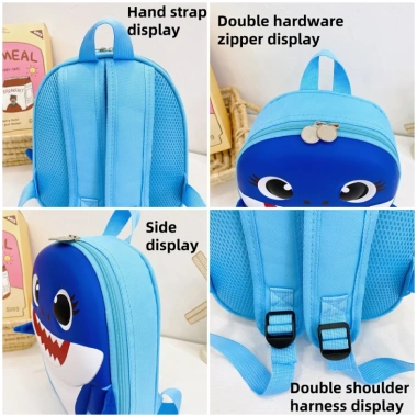Ba lô cá mập hoạt hình dễ thương, nhẹ rộng rãi, chất lượng cao cho trẻ – du lịch, đi học, phiêu lưu 6