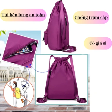 Ba Lô Dây Rút Gấp Gọn Chống Thấm Dã Ngoại Thể Thao, Túi Chống Trộm, Giá 170k