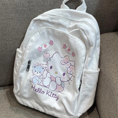Ba lô đi học canvas Hellokitty dễ thương, sức chứa lớn, du lịch - 140.450