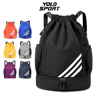 Ba lô thể thao đa năng dây rút 3 sọc, gập gọn, ngăn giày, chống thấm, phù hợp tập gym, đi học 195k