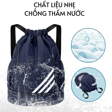 Ba lô thể thao đa năng dây rút 3 sọc, gập gọn, ngăn giày, chống thấm, phù hợp tập gym, đi học 195k 2