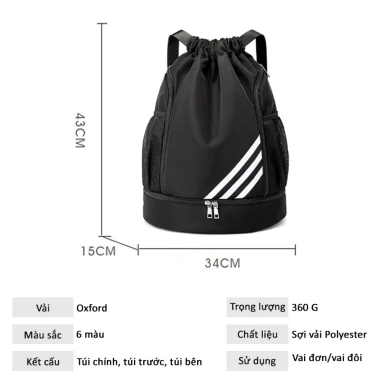 Ba lô thể thao đa năng dây rút 3 sọc, gập gọn, ngăn giày, chống thấm, phù hợp tập gym, đi học 195k 4