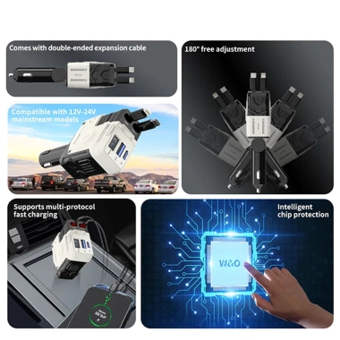 Ba phích cắm sạc nhanh USB cho ô tô cắm và rút một lần giá 152.000₫