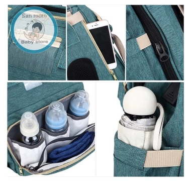 Balo Bỉm Sữa 2in1 3 Lớp Lót Cách Nhiệt Đựng Bình Sữa, Kéo Ra Cho Bé Ngủ Khi Du Lịch - 320k 5