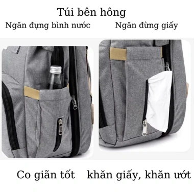 Balo Bỉm Sữa 2in1 3 Lớp Lót Cách Nhiệt Đựng Bình Sữa, Kéo Ra Cho Bé Ngủ Khi Du Lịch - 320k 9
