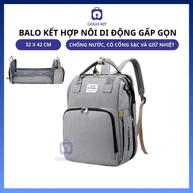 Balo bỉm sữa đa năng nhiều ngăn cho mẹ và bé, kết hợp nôi di động gấp gọn, giữ nhiệt, chống nước - Giá ưu đãi 313.950đ
