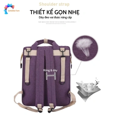 Balo Bỉm Sữa Đa Năng Sohanei Fam - Nôi Gấp Gọn, Nhiều Ngăn, Chống Bụi, Chống Thấm Nước, Mommy Bag