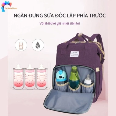 Balo Bỉm Sữa Đa Năng Sohanei Fam - Nôi Gấp Gọn, Nhiều Ngăn, Chống Bụi, Chống Thấm Nước, Mommy Bag
