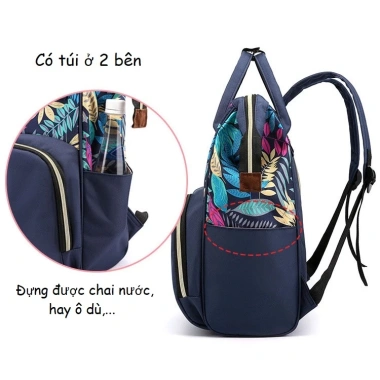 Balo Bỉm Sữa Hoa Lá cho Mẹ & Bé – Nhiều ngăn, giữ nhiệt bình sữa – Sohanei 6