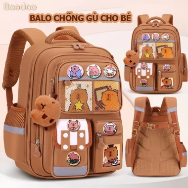 Balo BOODOO cho bé cặp sách Capybara cao cấp, tặng móc khóa và sticker, 289.000 VND