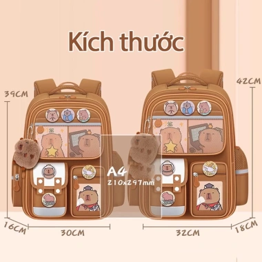 Balo BOODOO cho bé cặp sách Capybara cao cấp, tặng móc khóa và sticker, 289.000 VND