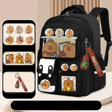 Balo Capybara NATIFA Chống Gù Siêu Nhẹ Chống Nước Chống Xước và Tặng Đồng Hồ & Móc Khóa cho Bé Tiểu Học
