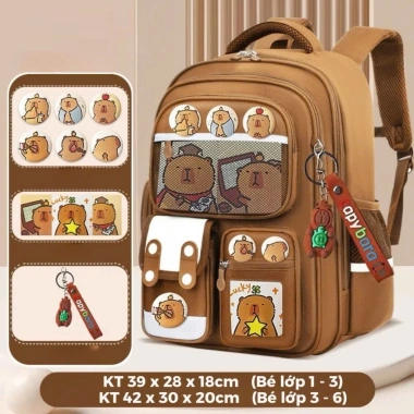 Balo Capybara NATIFA Chống Gù Siêu Nhẹ Chống Nước Chống Xước và Tặng Đồng Hồ & Móc Khóa cho Bé Tiểu Học 10 Balo Capybara NATIFA Chống Gù Siêu Nhẹ Chống Nước Chống Xước và Tặng Đồng Hồ & Móc Khóa cho Bé Tiểu Học 10