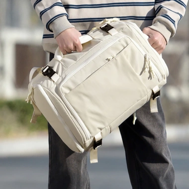 Balo Chibava cao cấp trắng be 28-38L - Chống nước, chống xước, 10-12 ngăn tiện dụng