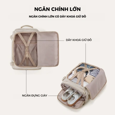 Balo Chibava cao cấp trắng be 28-38L - Chống nước, chống xước, 10-12 ngăn tiện dụng