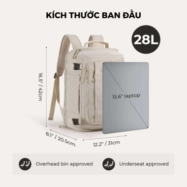 Balo Chibava cao cấp trắng be 28-38L - Chống nước, chống xước, 10-12 ngăn tiện dụng